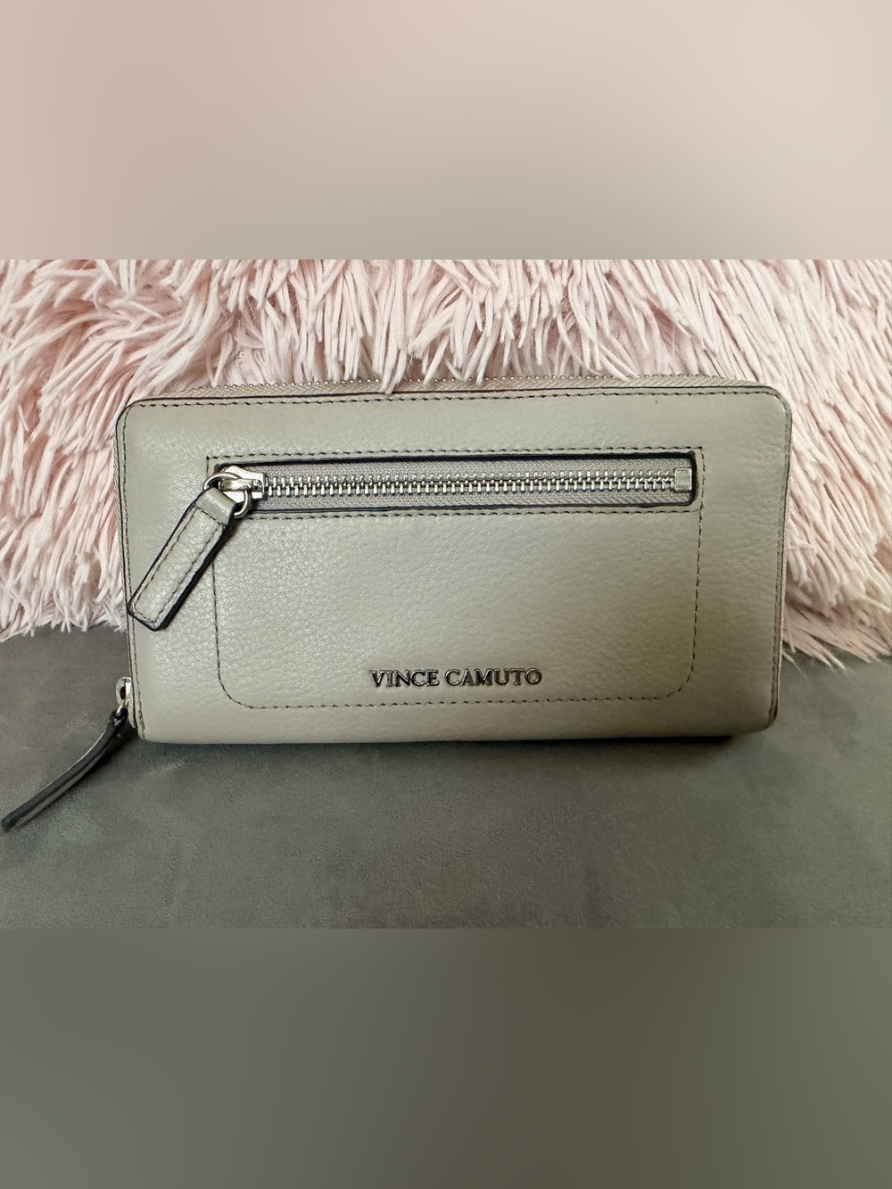 Vince Camuto Light Gray Pebble Leather with Front Zip